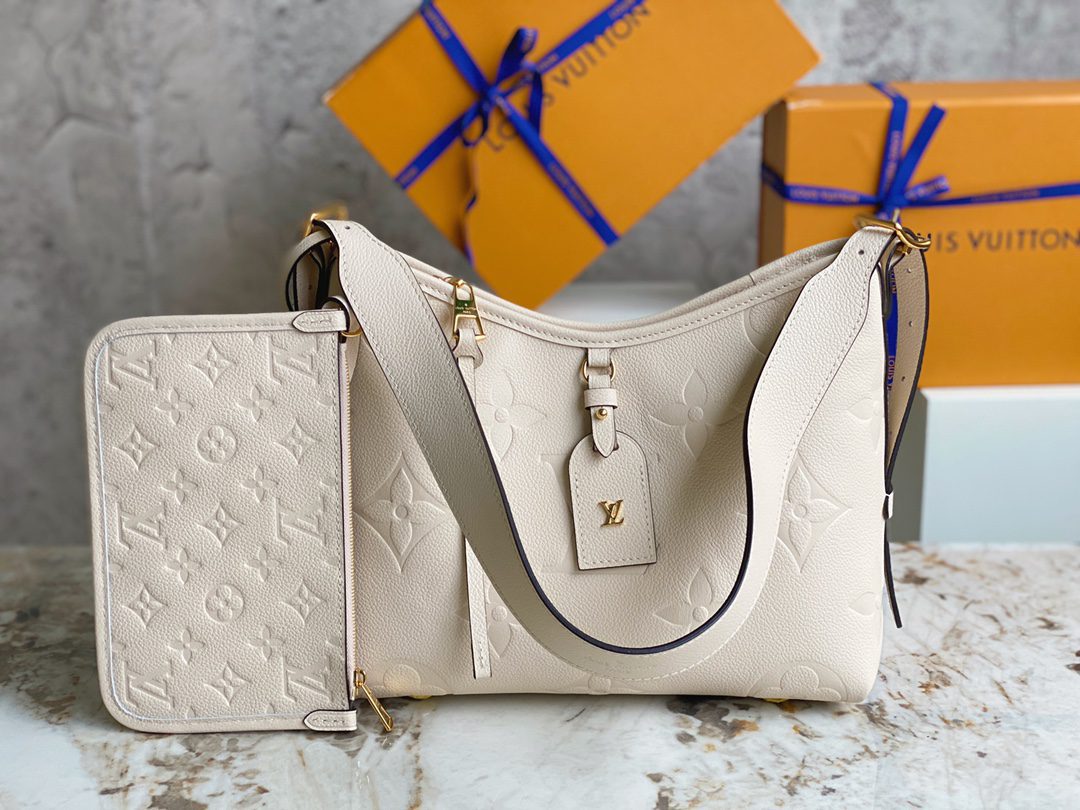 Louis Vuitton CarryAll PM Bag Embossed Supple Grained Cowhide Leather Beige M46278 - image 1