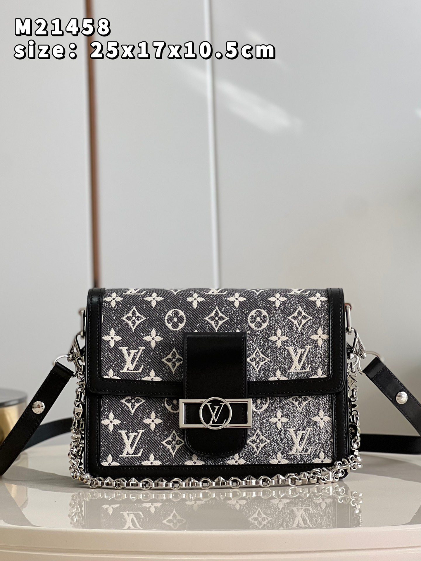 Louis Vuitton Dauphine MM Handbag Denim Textile Jacquard Gray M21458 - image 1