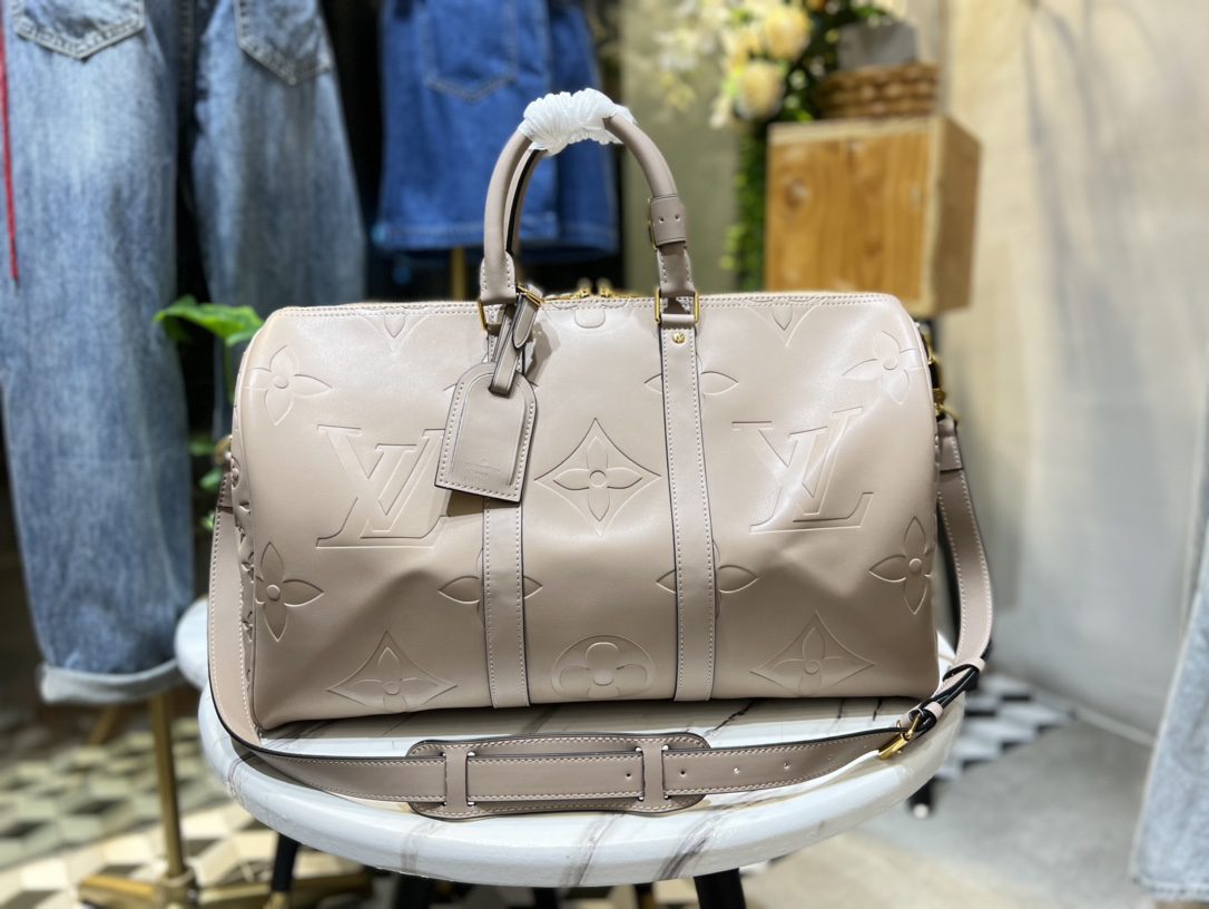 Louis Vuitton Keepall 45 Tourterelle Monogram Empreinte Giant Leather M46114