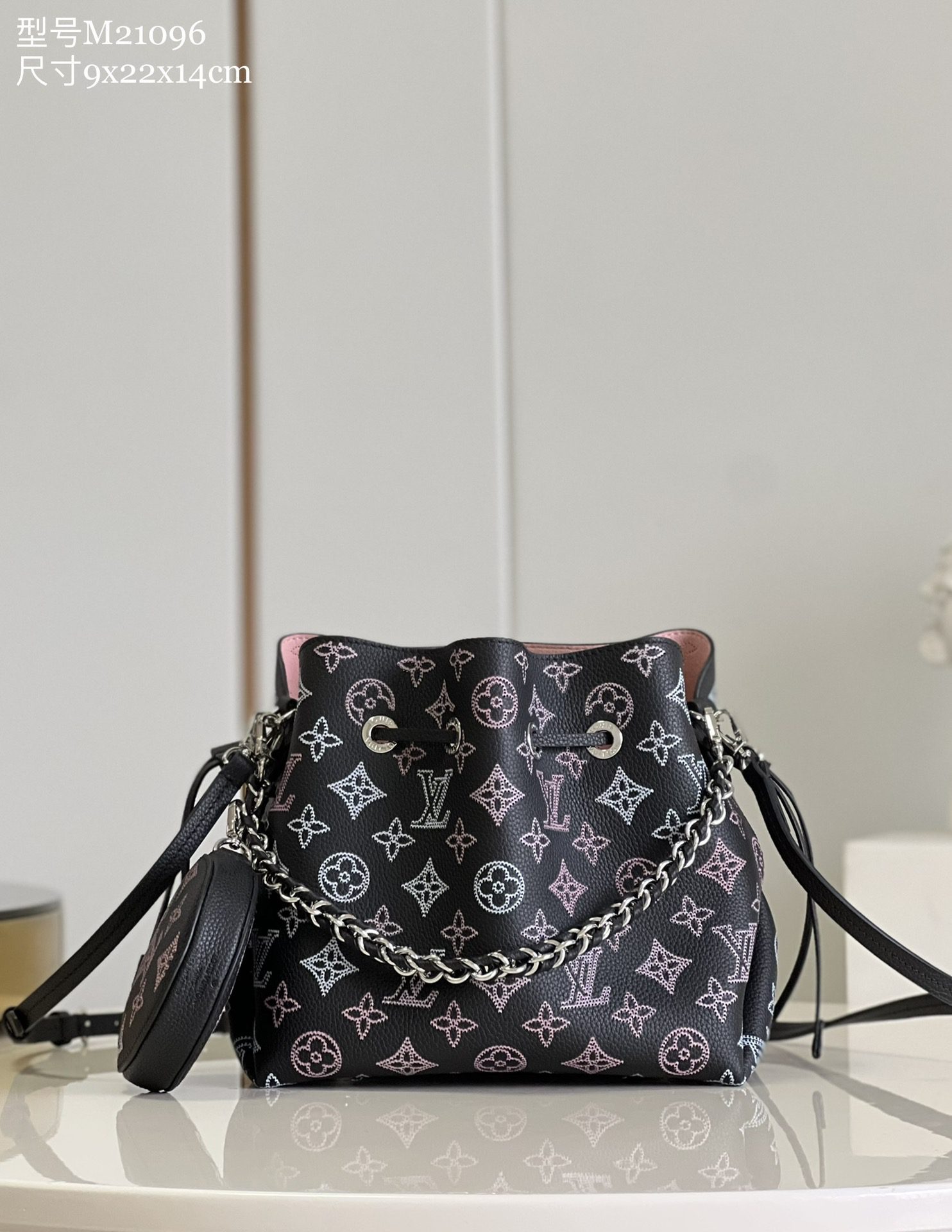 Louis Vuitton M21096 Bella Bucket Bag Perforated Mahina Calf Leather Black - image 1