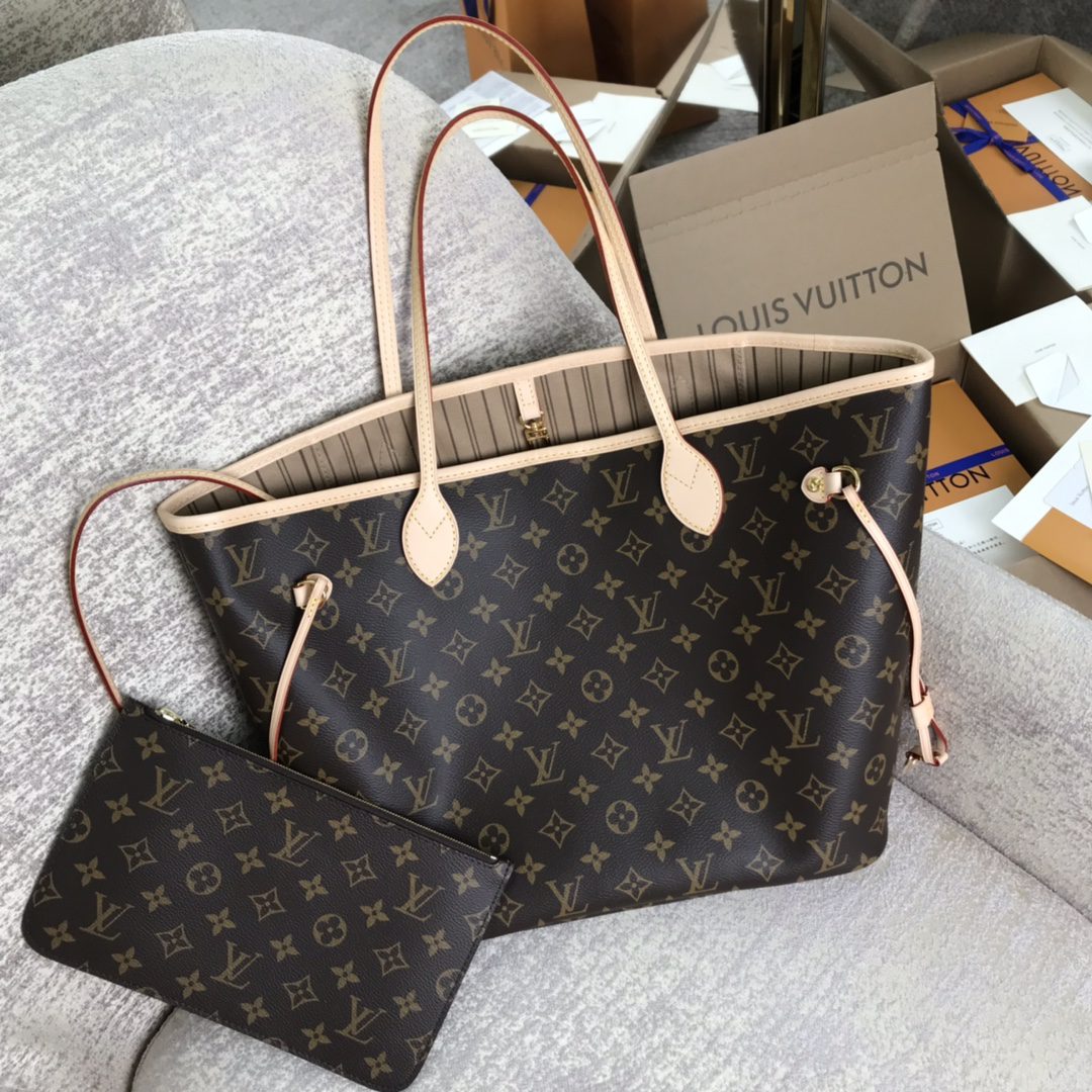 Louis Vuitton M40995 Neverfull MM Monogram Coated Canvas Beige - image 1