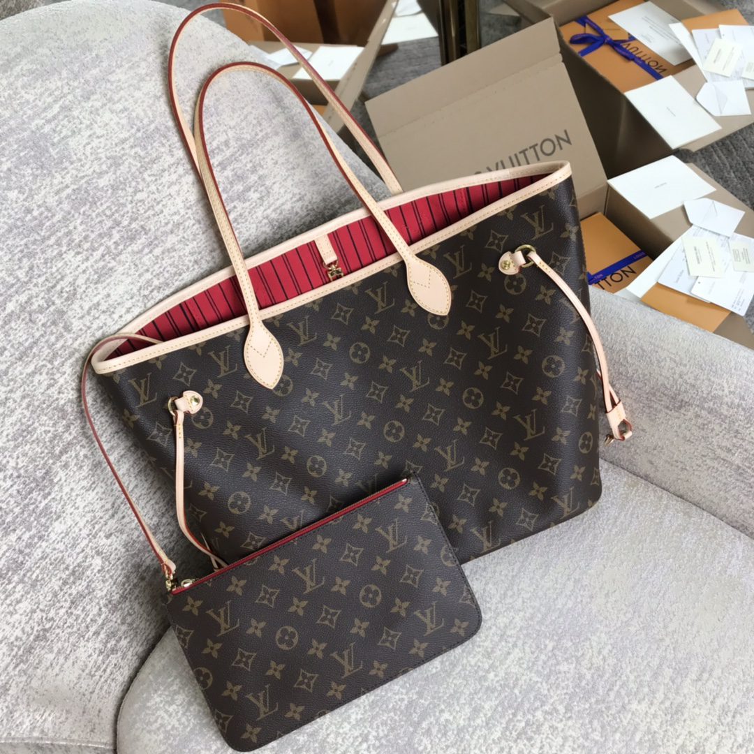 Louis Vuitton M41177 Neverfull MM Monogram Coated Canvas Cherry - image 1