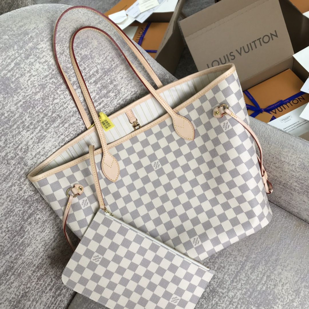 Louis Vuitton M41361 Neverfull MM Damier Azur Coated Canvas Beige