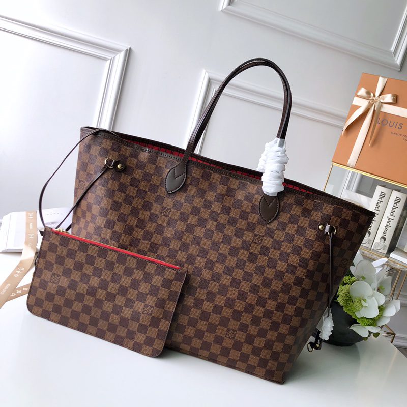 Louis Vuitton M41357 Neverfull GM Damier Ebene Coated Canvas Cerise Red - image 1