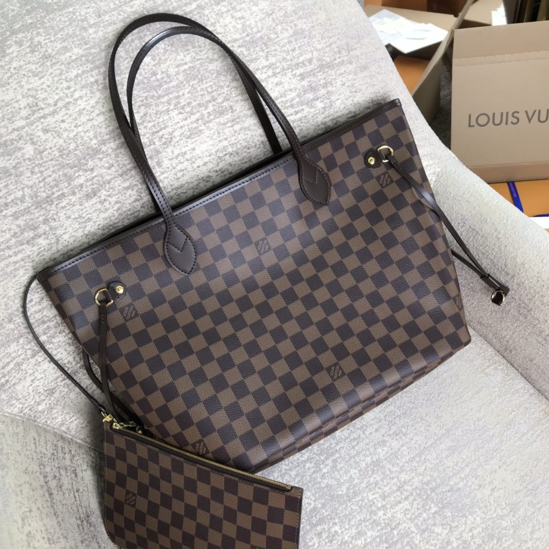 Louis Vuitton M41358 Neverfull MM Damier Ebene Coated Canvas Cerise Red