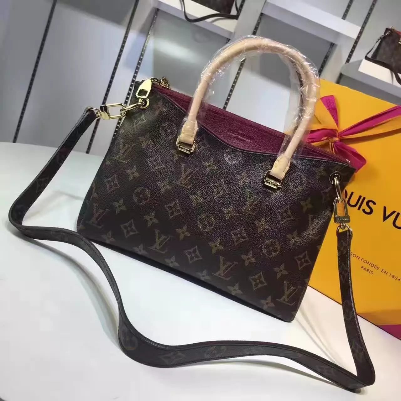 Louis Vuitton M41825 Pallas BB Raisin Monogram Canvas Women Bags
