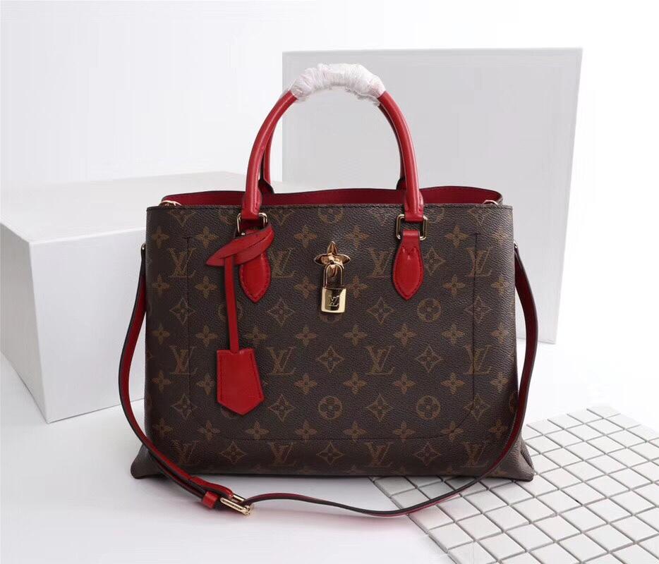 Louis Vuitton M43553 Flower Tote Monogram Coated Canvas Red