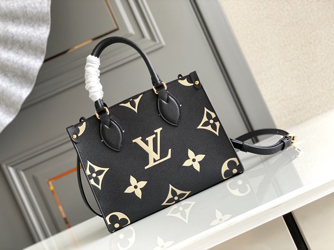 Louis Vuitton M45659 PM Embossed Grained Cowhide Leather Black Beige - image 1