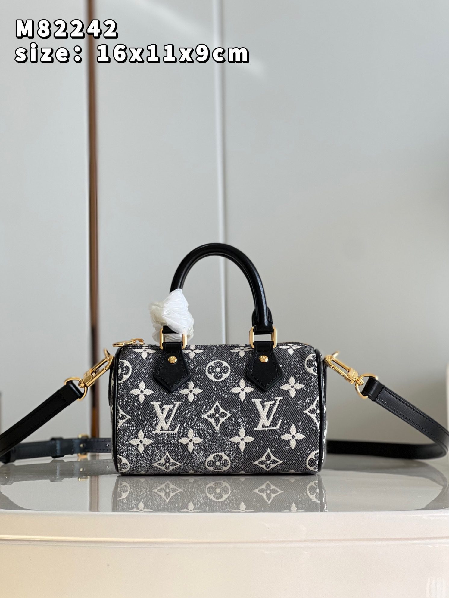 Louis Vuitton Nano Speedy Bandouliere 25 Handbag Denim Textile Jacquard Gray - image 1