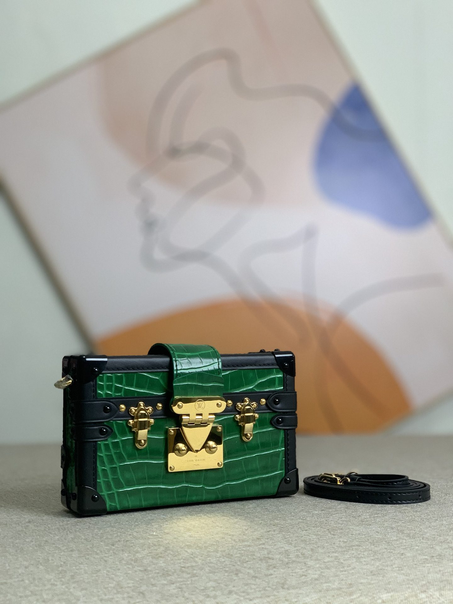 Louis Vuitton Petite Malle Handbag Crocodile Leather Green M59179