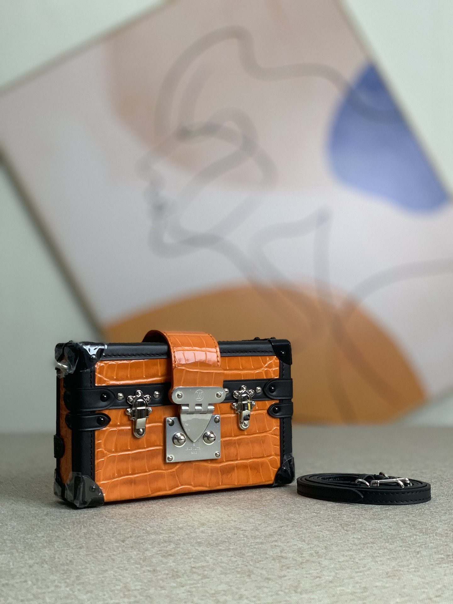 Louis Vuitton Petite Malle Handbag Crocodile Leather Orange M59179