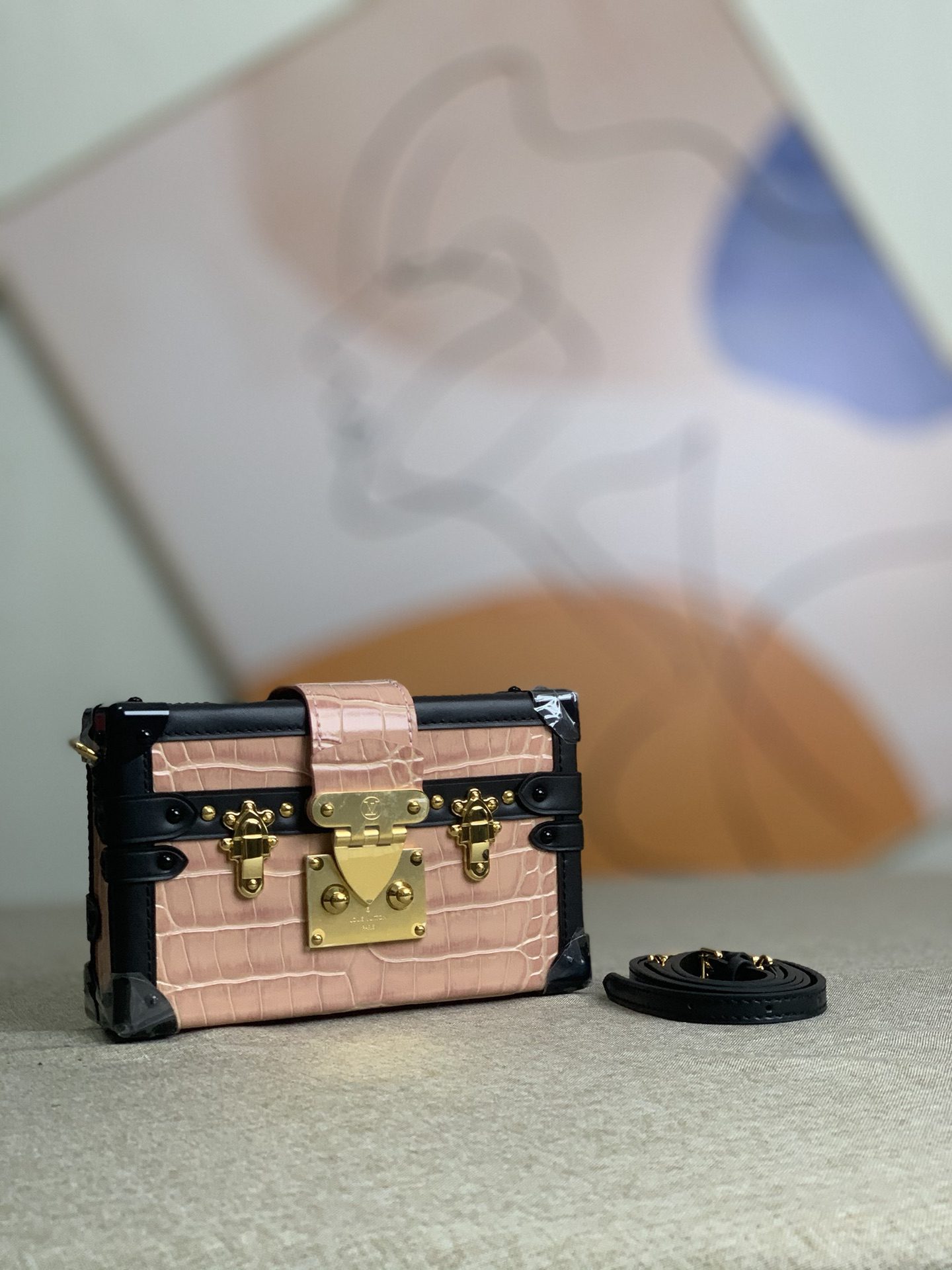 Louis Vuitton Petite Malle Handbag Crocodile Leather Pink M59179
