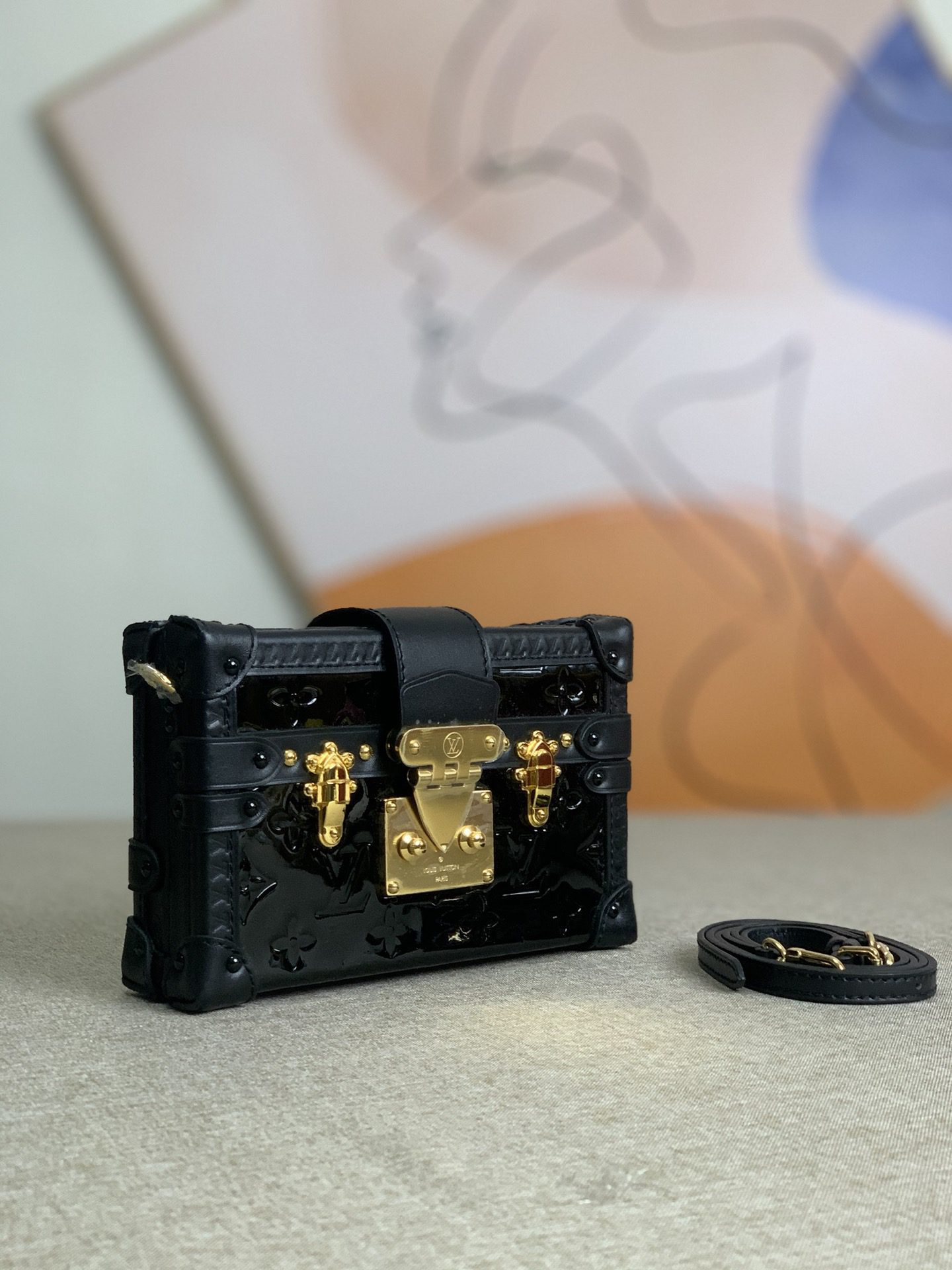 Louis Vuitton Petite Malle Handbag Patent Leather Black M59179