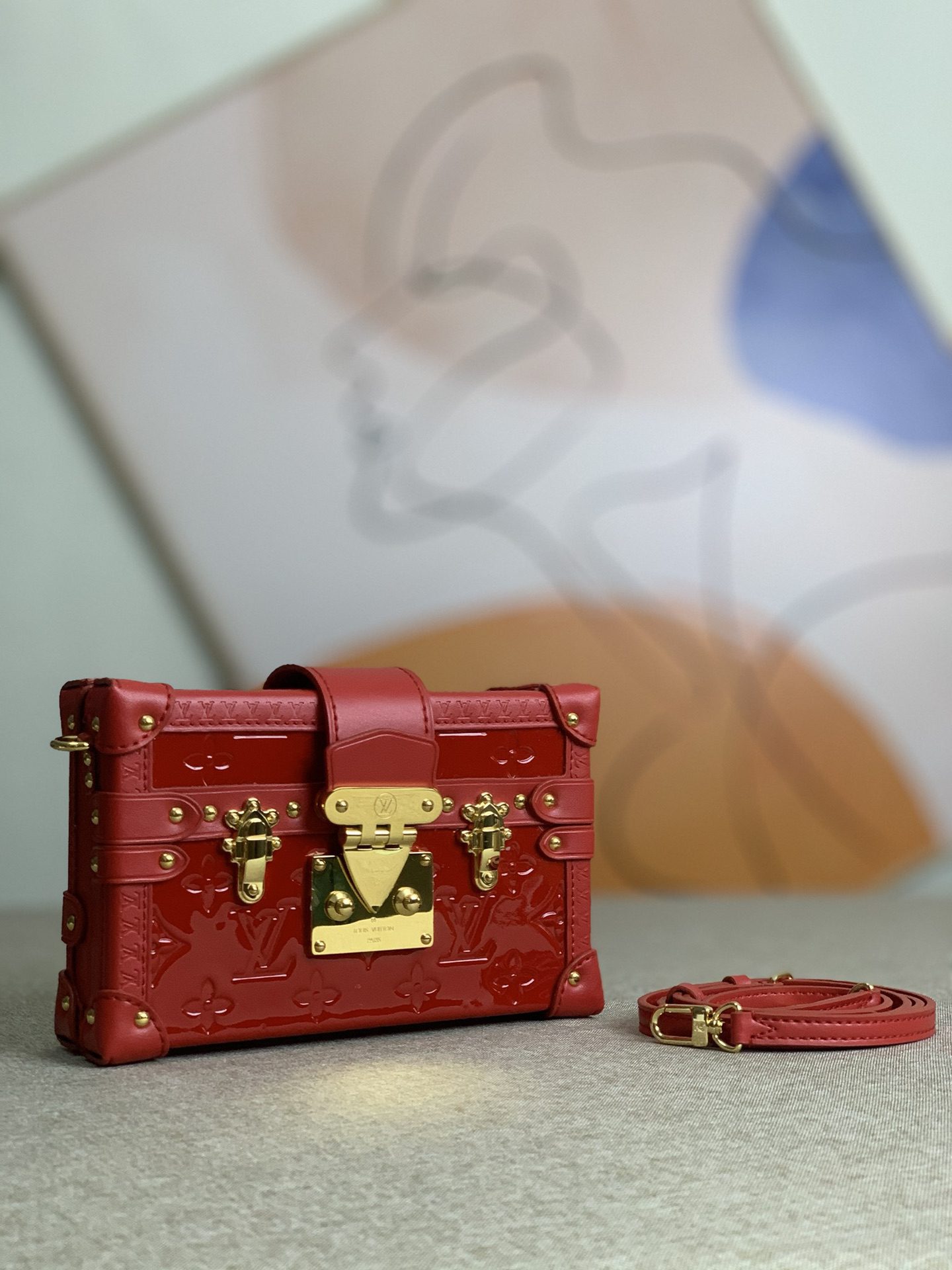 Louis Vuitton Petite Malle Handbag Patent Leather Red M59179 - image 1