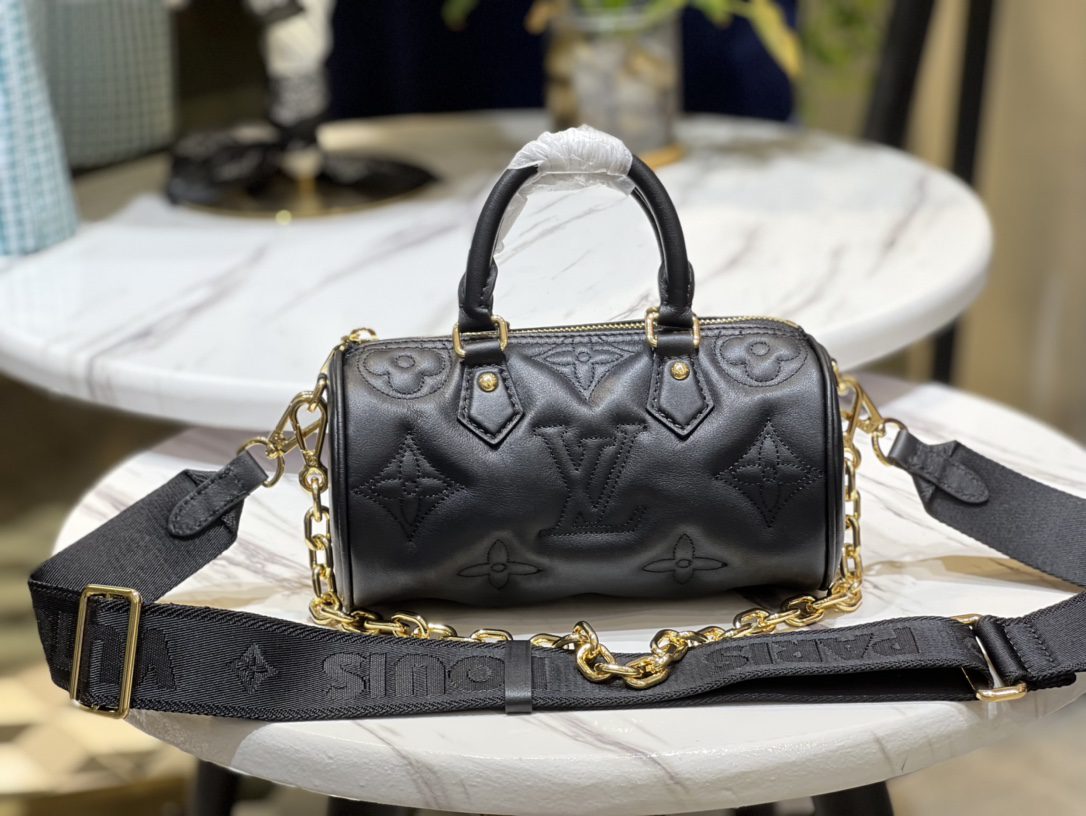 Louis Vuitton Sporty Papillon BB Handbag Black Quilted and Embroidered Smooth Calf Leather M59800
