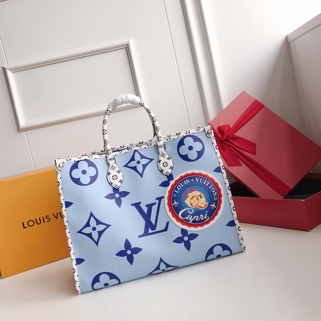 New Replica Louis Vuitton Women Onthego Tote Bag Monogram Motif Blue