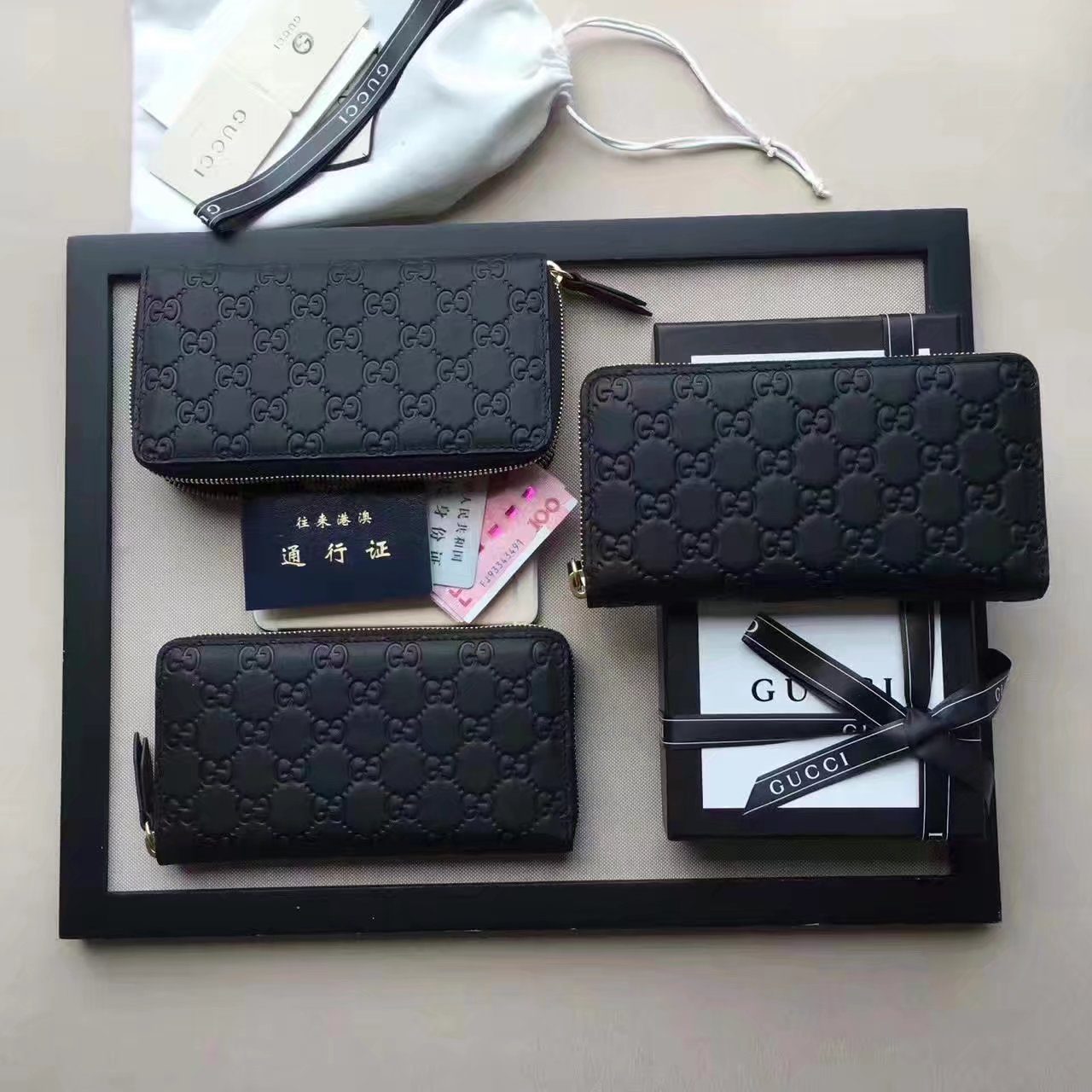 Oriainal Gucci 410102 Signature Zip Around Wallet Black