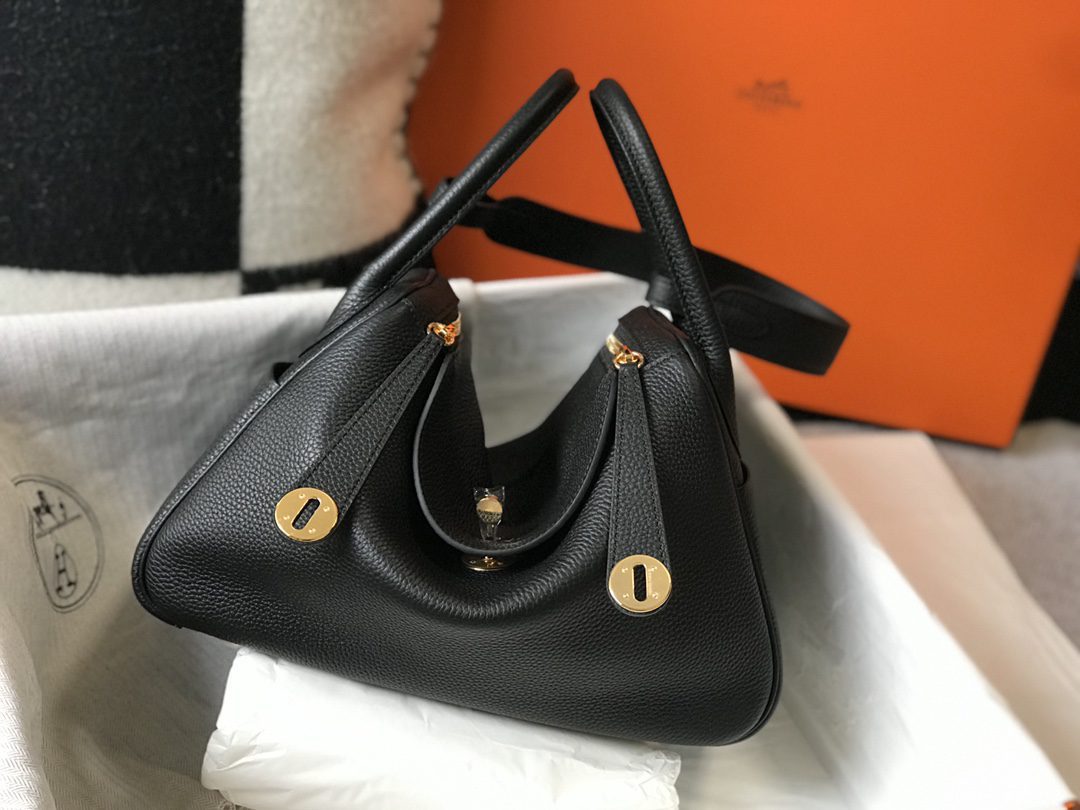 Original Copy Hermes Lindy Handbag Calfskin Black with Gold and Sliver Hardware - image 1