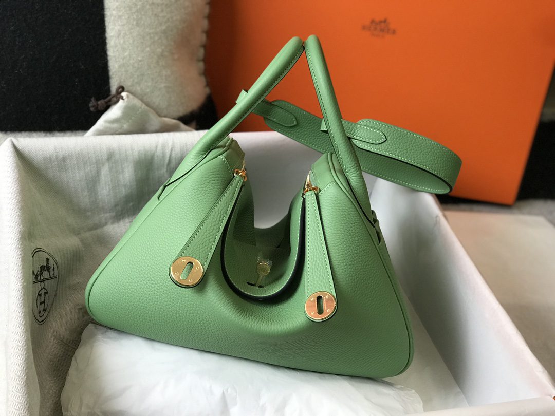Original Copy Hermes Lindy Handbag Calfskin Green with Gold and Sliver Hardware - image 1