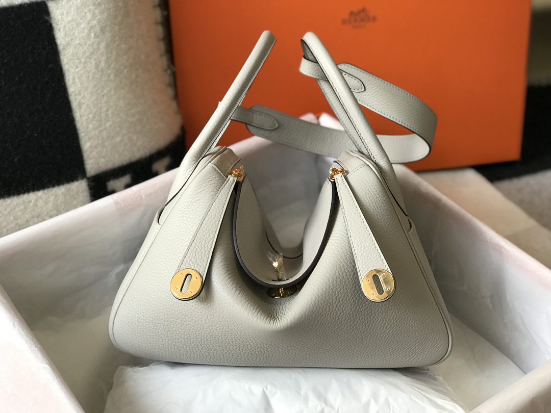 Original Copy Hermes Lindy Handbag Calfskin Light Gray with Gold and Sliver Hardware - image 1