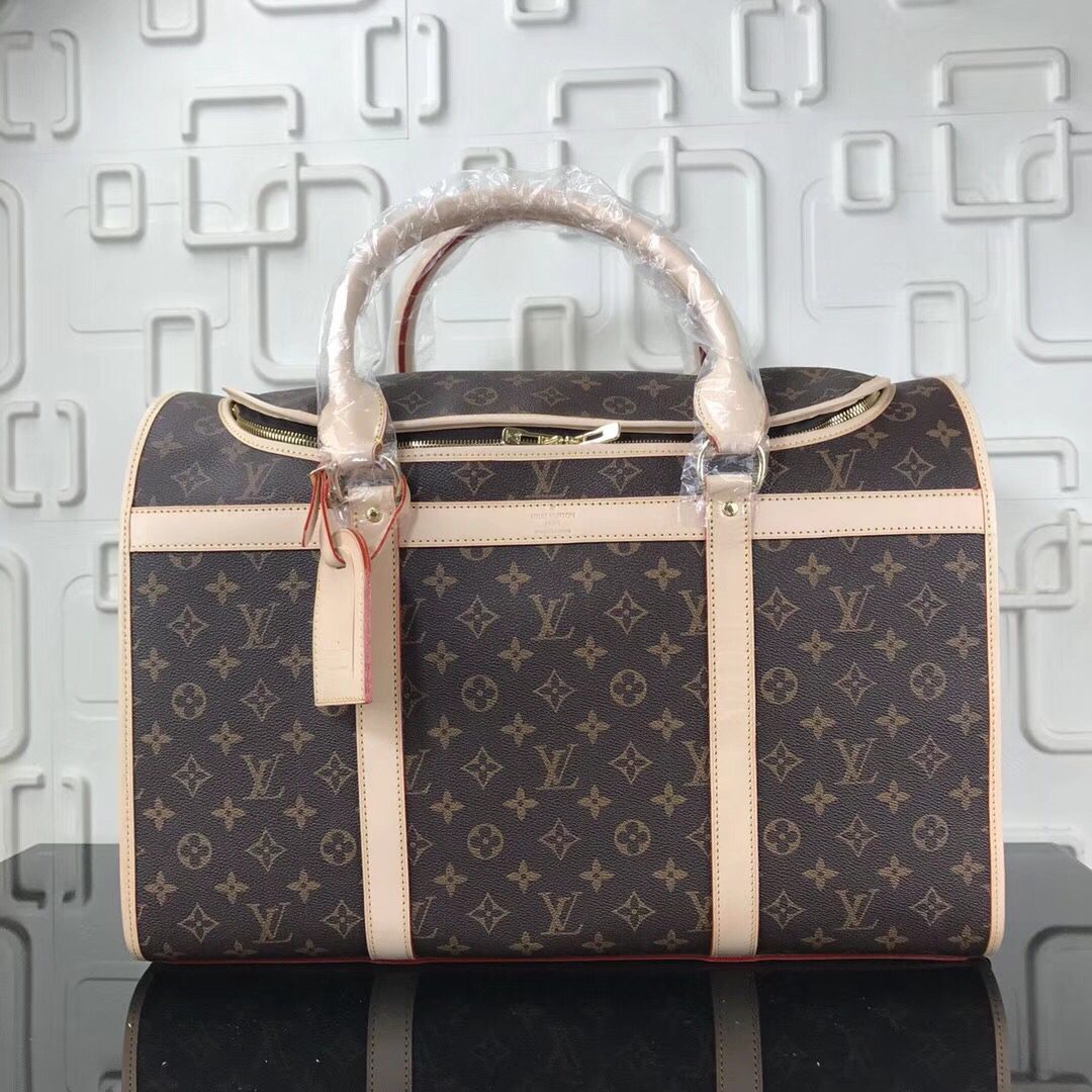 Original Copy Louis Vuitton M42021 Dog Carrier 50 Monogram Canvas Cross Grain Rounded Leather Handles - image 1
