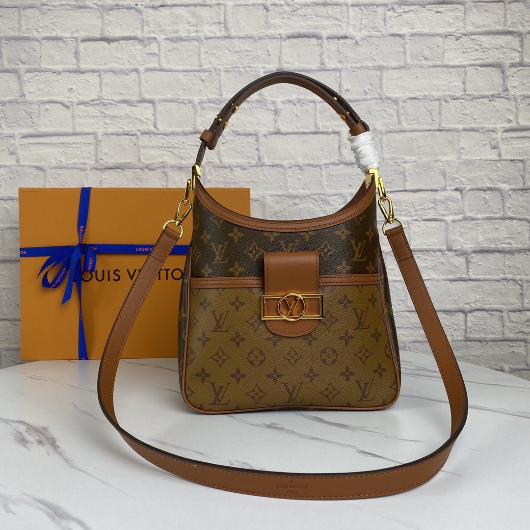 Original Copy Louis Vuitton M45194 Hobo Dauphine PM Monogram Coated Canvas and Monogram