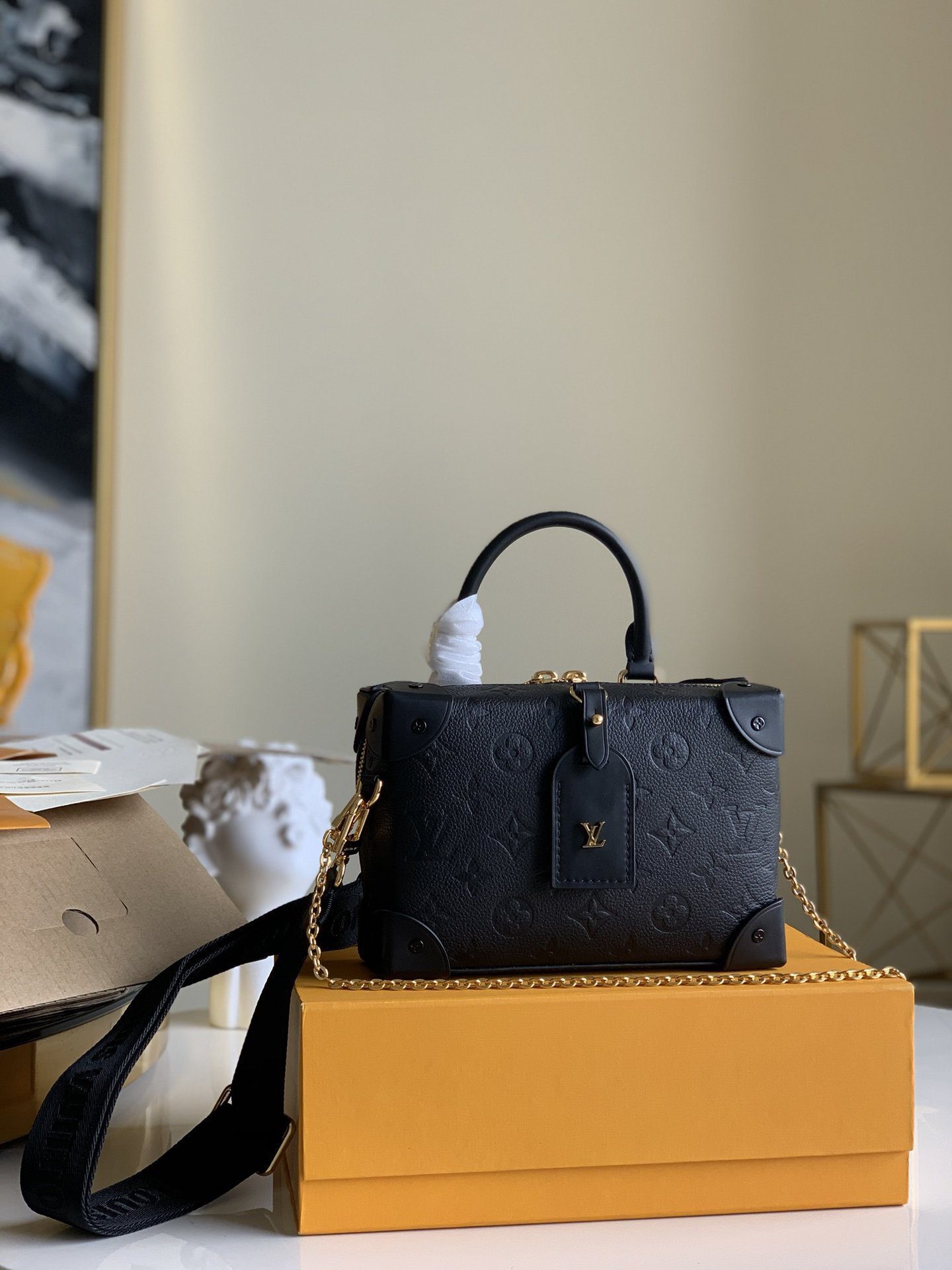 Original Copy Louis Vuitton M45393 Petite Malle Souple Black Embossed Grained Cowhide Leather