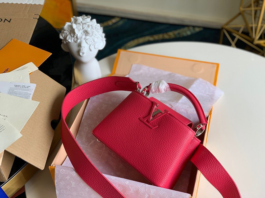 Original Copy Louis Vuitton M56071 Capucines Mini Handbag Taurillon Leather Red