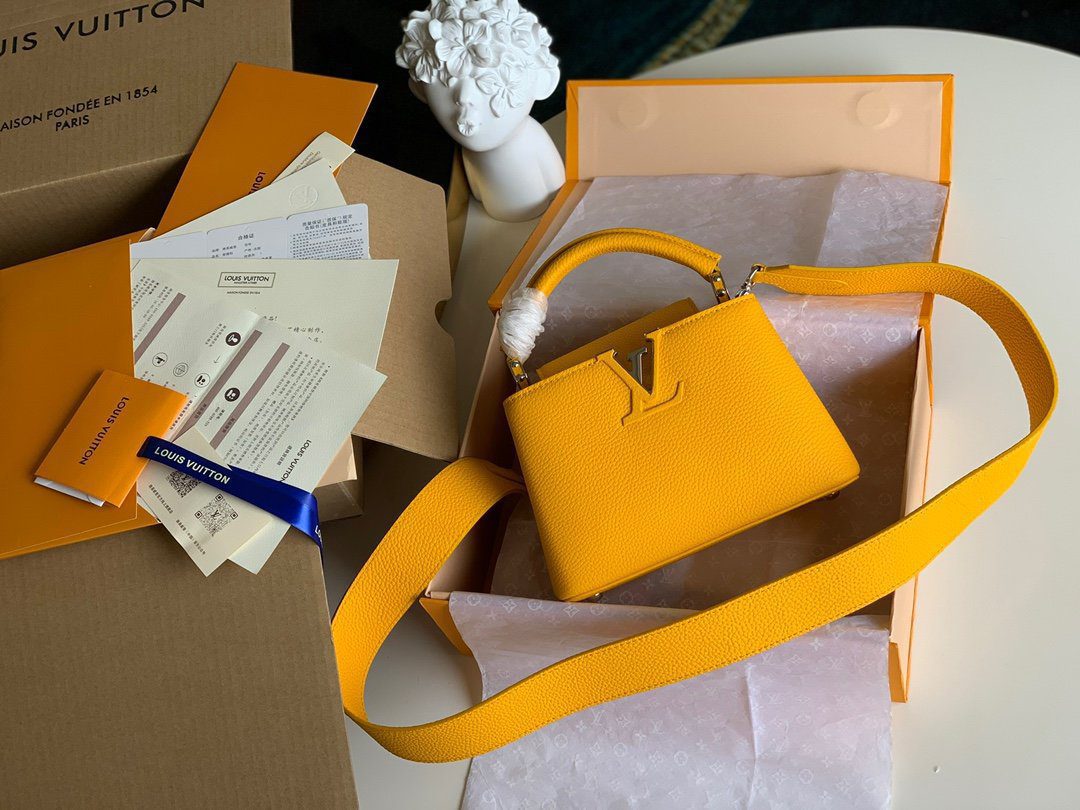 Original Copy Louis Vuitton M56071 Capucines Mini Handbag Taurillon Leather Yellow