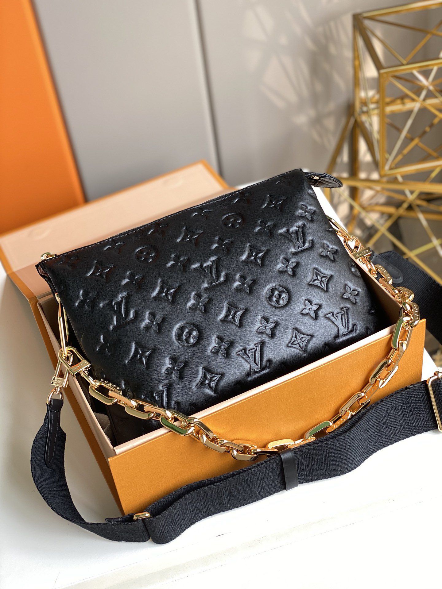 Original Copy Louis Vuitton M57790 Coussin PM Monogram-embossed Puffy Lambskin Black - image 1