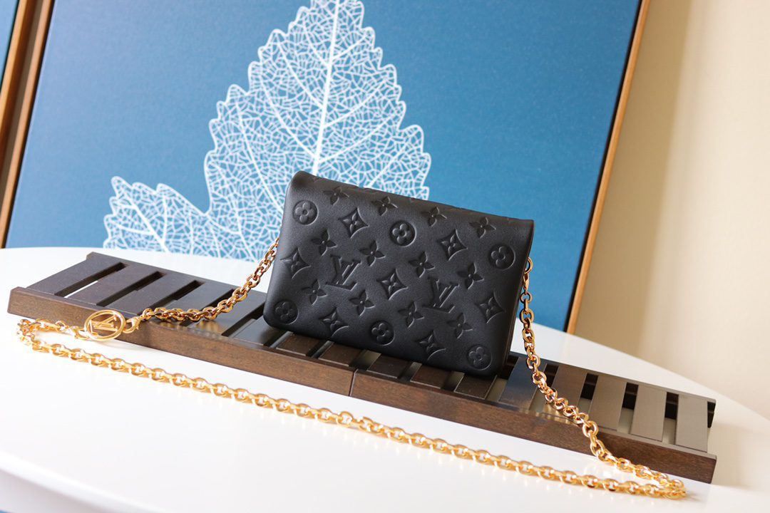 Original Copy Louis Vuitton M80742 Pochette Coussin Monogram-embossed Lambskin Black