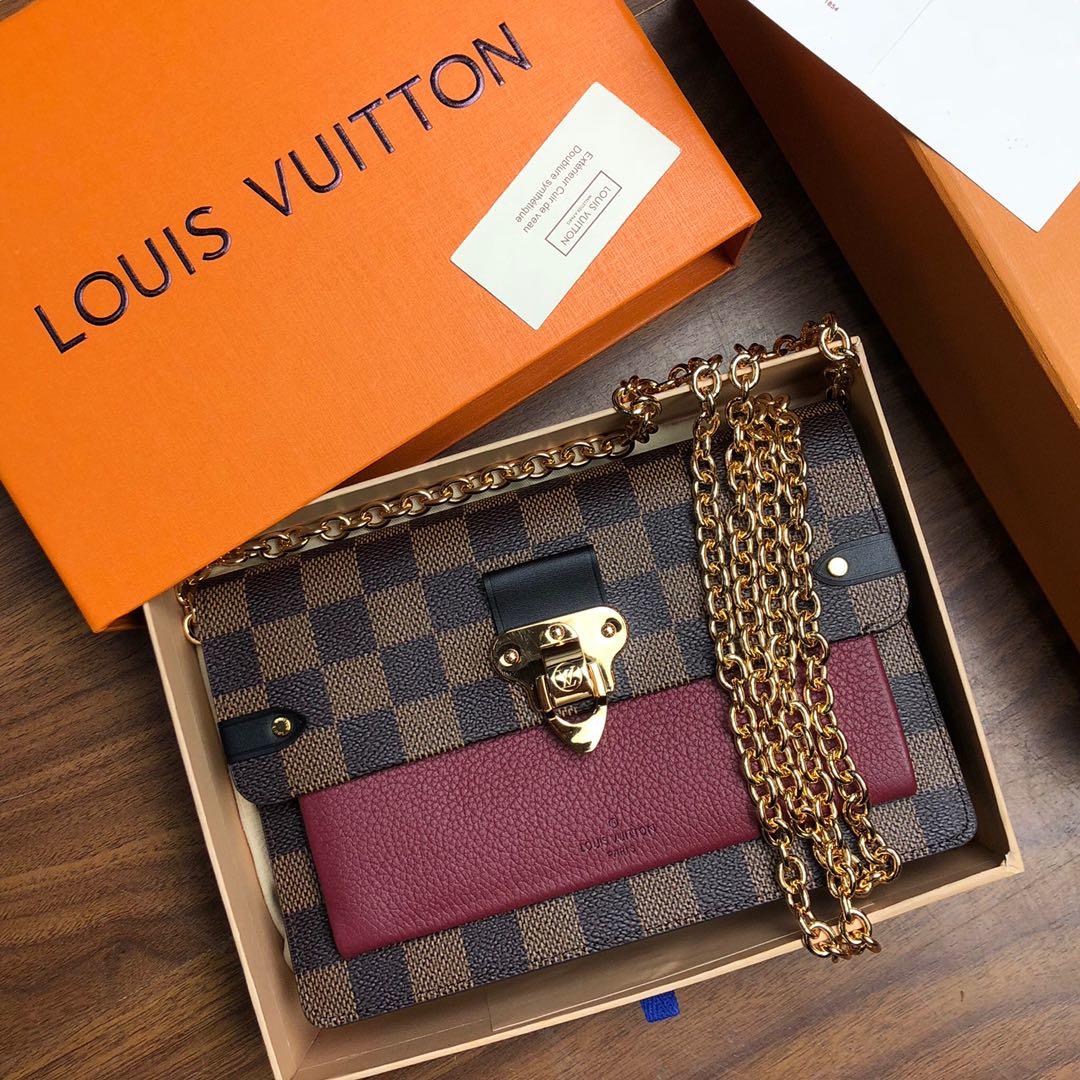 Original Copy Louis Vuitton N60222 Vavin-Chain Wallet Damier Ebene Coated Canvas and Cowhide Leather Ebene