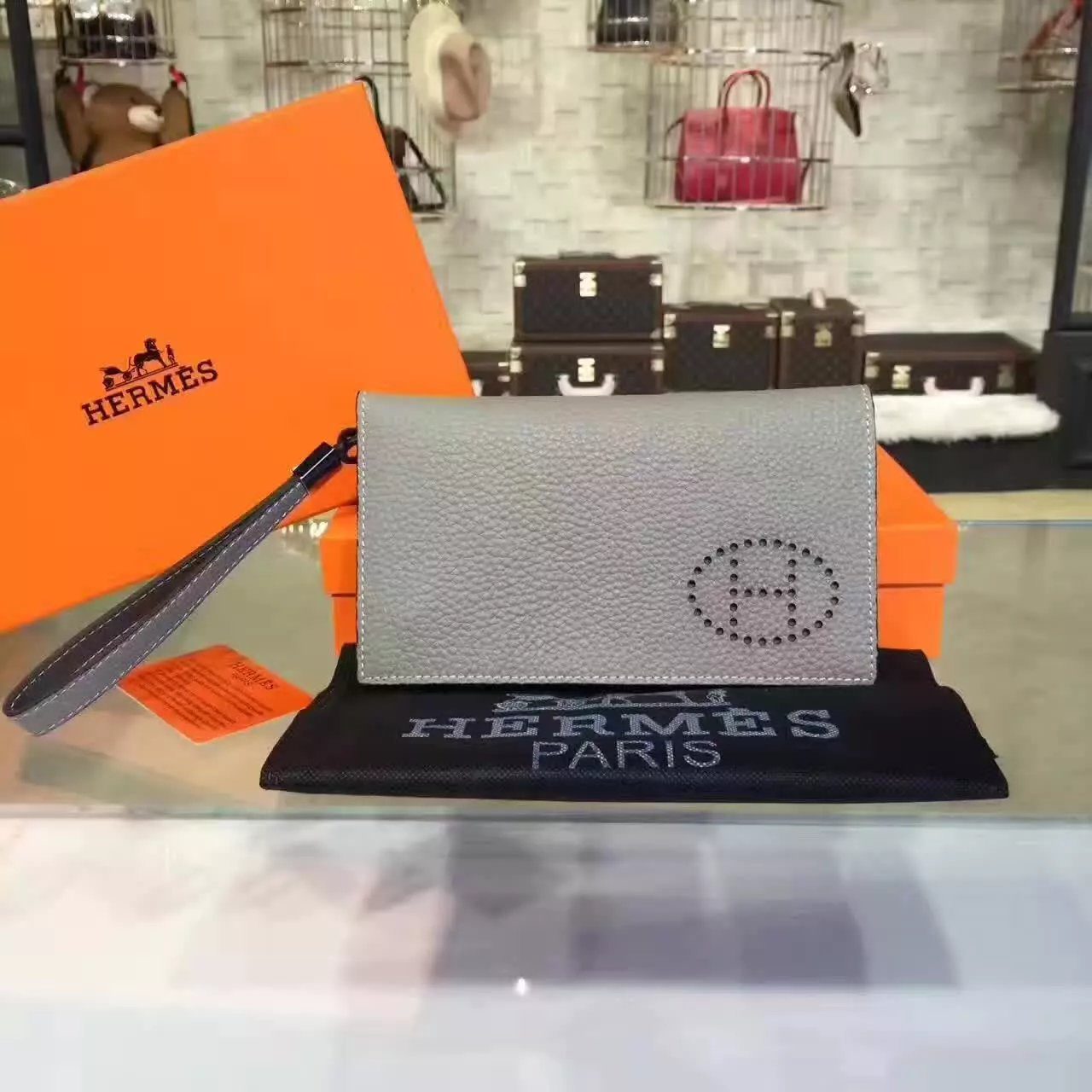 Original Quality Hermes 802-1 Leather Men’s Clutch Wallet Grey - image 1