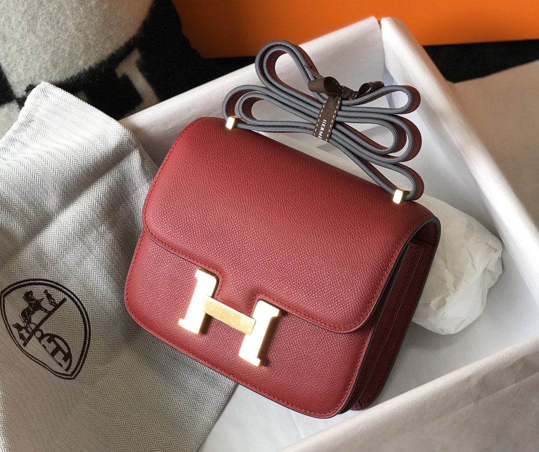 Replica Hermes Constance Bag Epsom Dark Red Lipstick Wiht Gold 19cm and 23cm - image 1