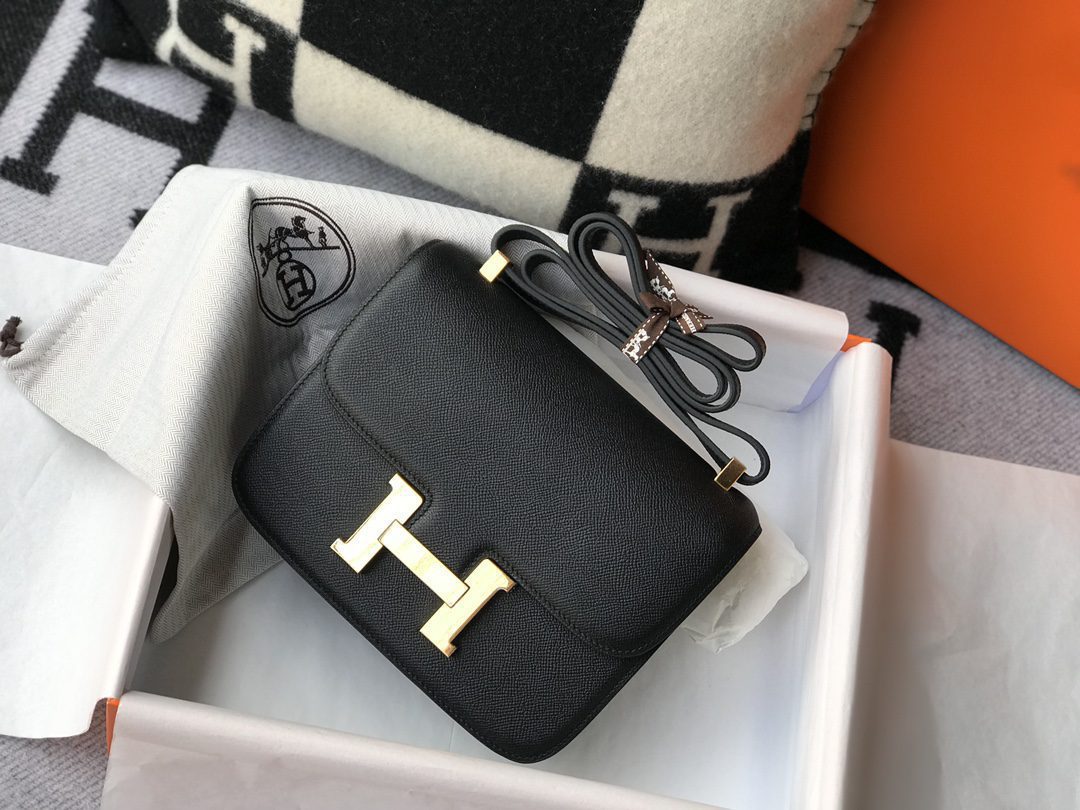 Replica Hermes Constance Bag Epsom Leather Black Wiht Gold 19cm and 23cm - image 1