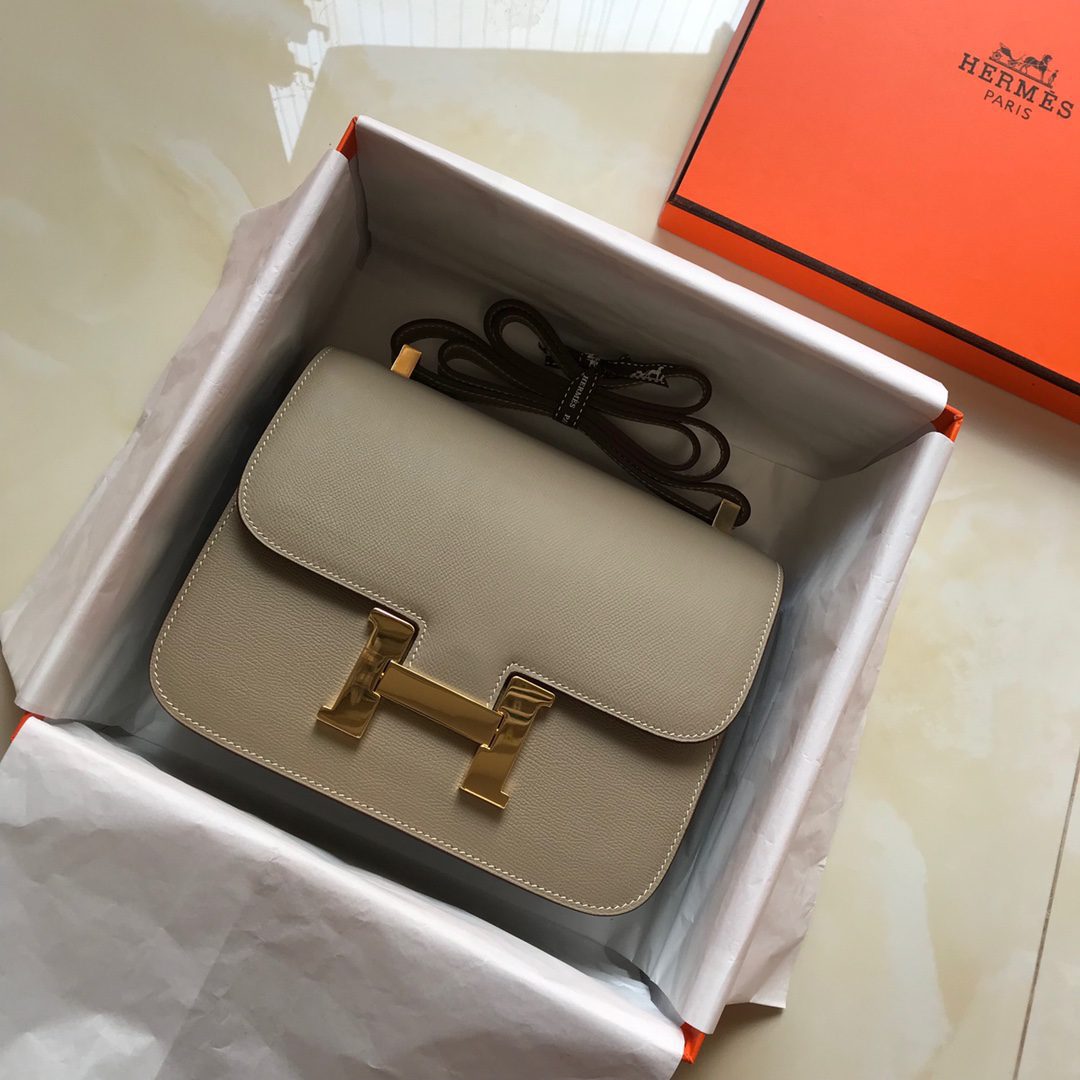 Replica Hermes Constance Bag Epsom Leather Light Gray Wiht Gold 19cm and 23cm - image 1