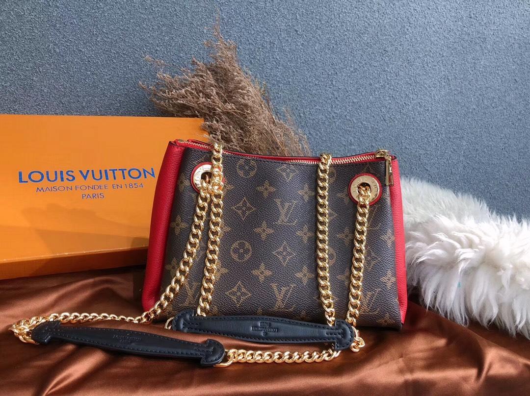 Replica Louis Vuitton M43776 Surene BB Monogram Coated Canvas and Grained Calf Leather Women Shoulder Bag Cherry