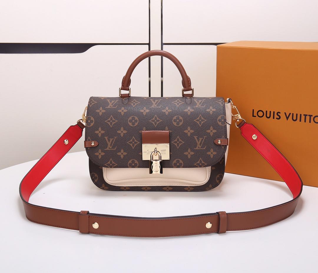 Replica Louis Vuitton M44353 Women Vaugirard Monogram Coated Canvas and Grained Leather Creme Beige