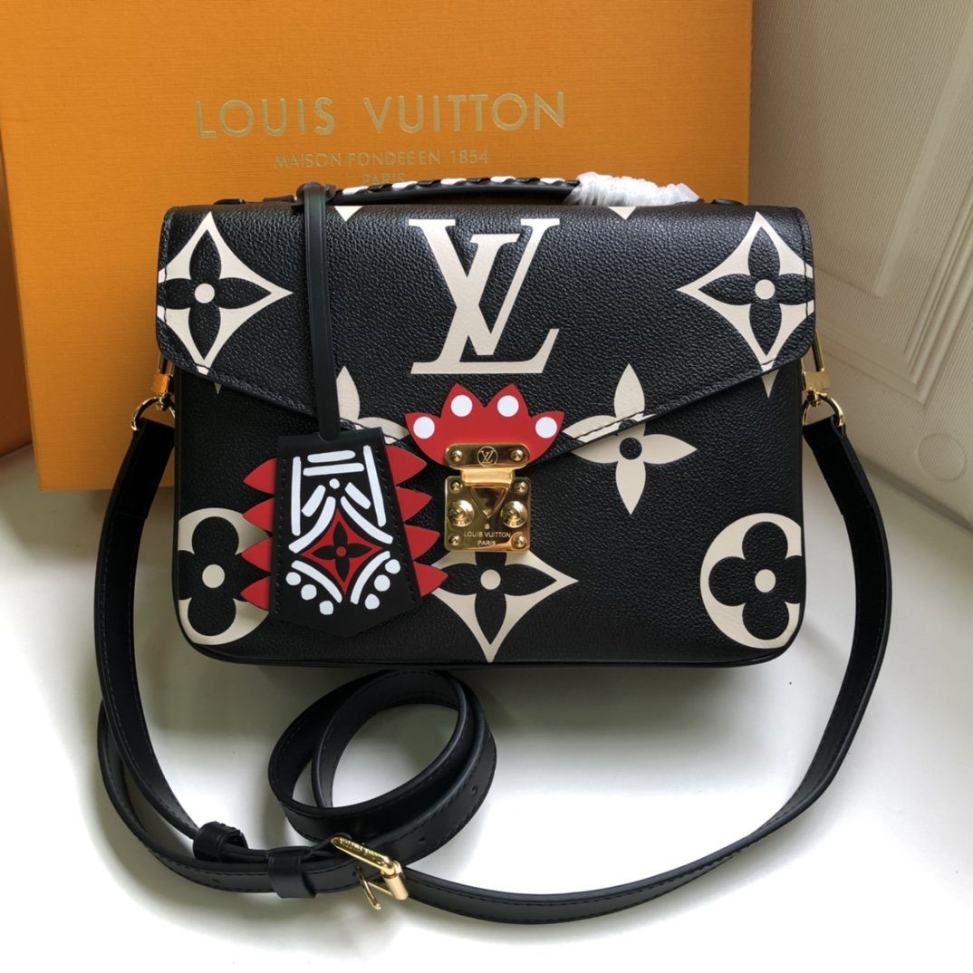 Replica Louis Vuitton M45384 LV Crafty Pochette Metis Embossed Grained Cowhide Leather Black