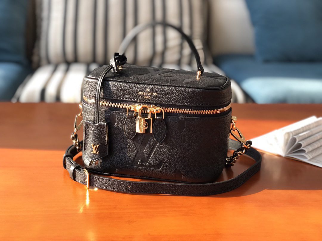 Replica Louis Vuitton M45598 Vanity PM Handbag Embossed Grained Cowhide Leather Black