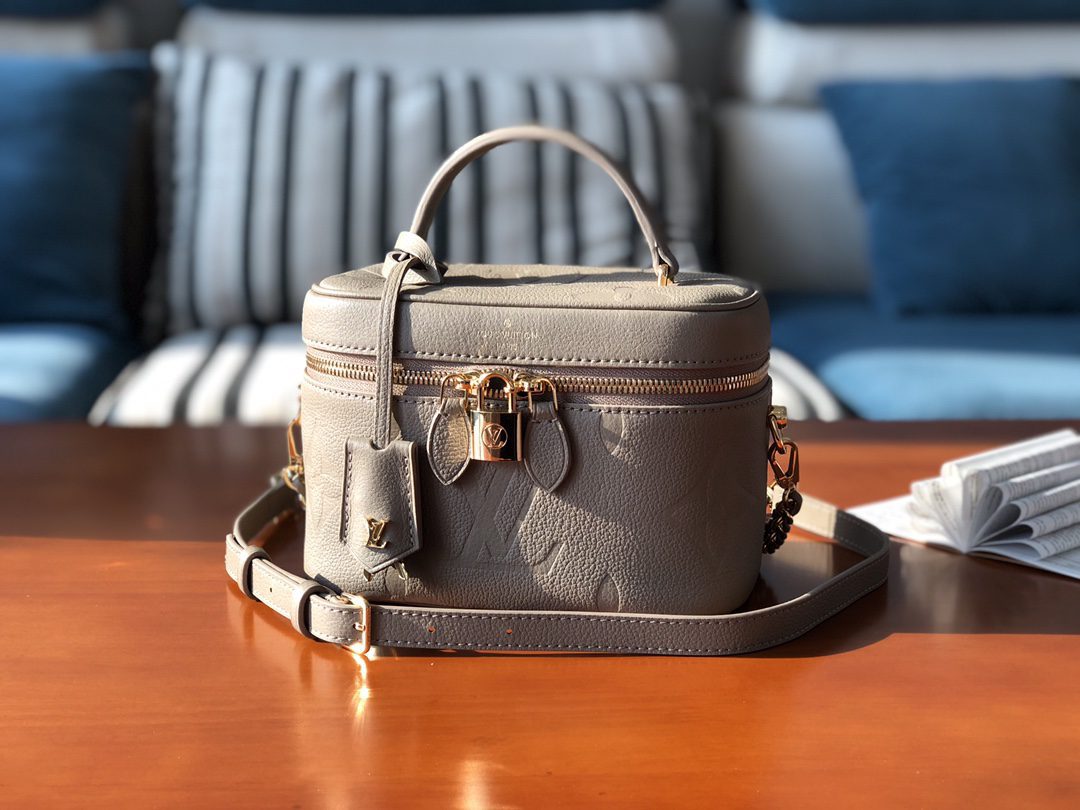 Replica Louis Vuitton M45608 Vanity PM Handbag Embossed Grained Cowhide Leather Tourterelle Beige - image 1