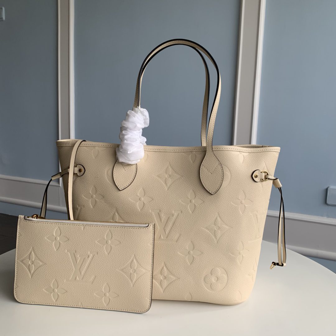 Replica Louis Vuitton M45684 Neverfull MM Tote Embossed Cowhide Leather Cream - image 1