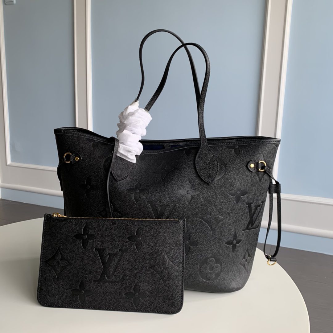 Replica Louis Vuitton M45685 Neverfull MM Tote Embossed Cowhide Leather Black - image 1