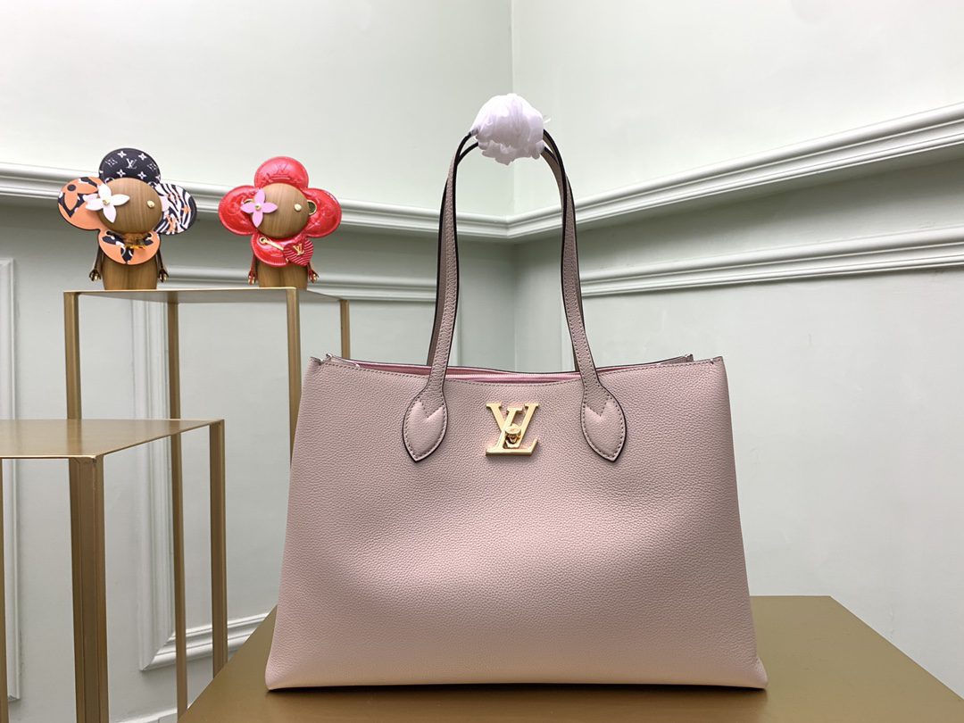 Replica Louis Vuitton M575346 Lockme Shopper Handbag in Supple Calf Leather Greige - image 1