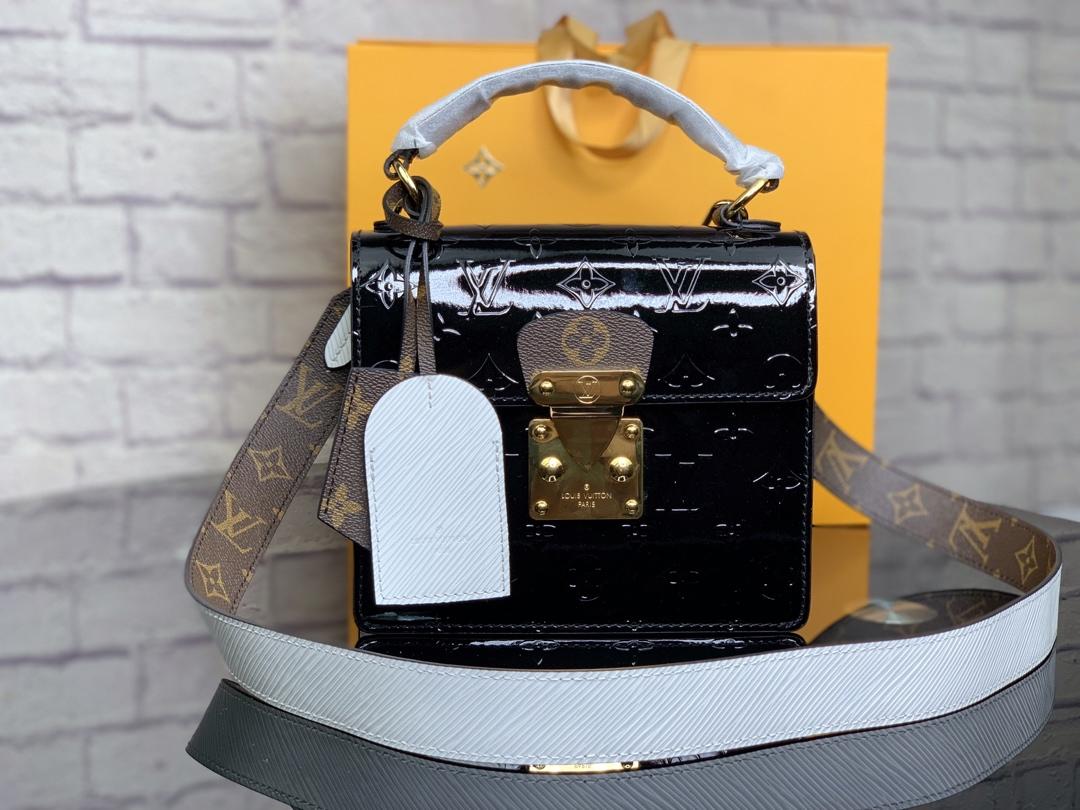 Replica Louis Vuitton M90375 Spring Street Debossed Monogram Vernis Patent Cowhide Leather Noir
