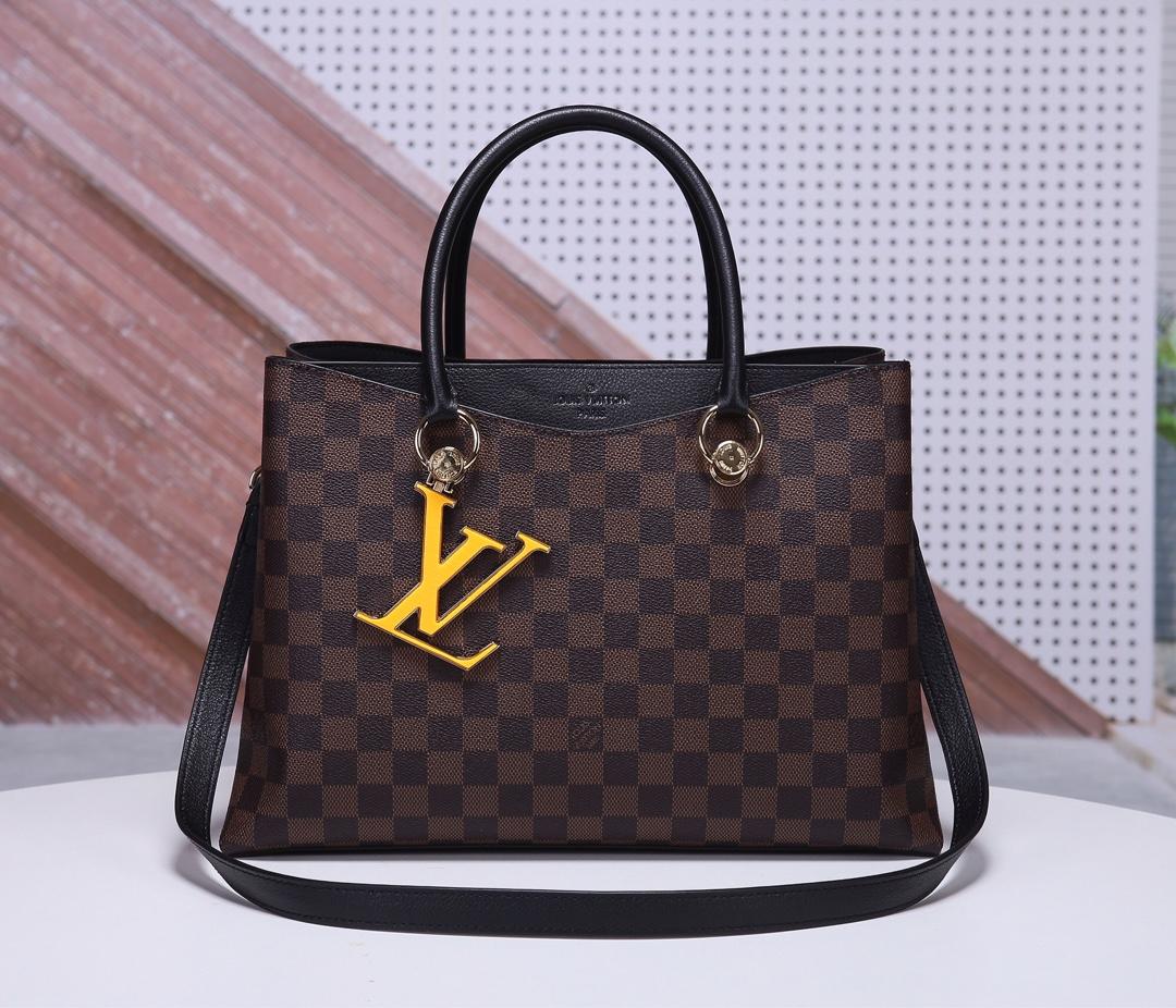 Replica Louis Vuitton Women N40050 LV Riverside Damier Ebene Coated Canvas and Taurillon Grained Leather Noir - image 1