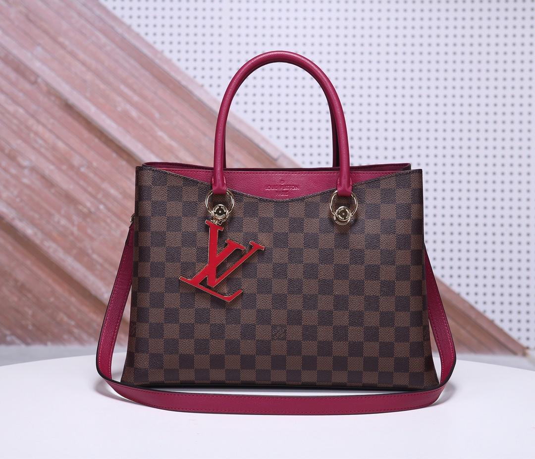 Replica Louis Vuitton Women N40052 LV Riverside Damier Ebene Coated Canvas and Taurillon Grained Leather Lie de Vin - image 1