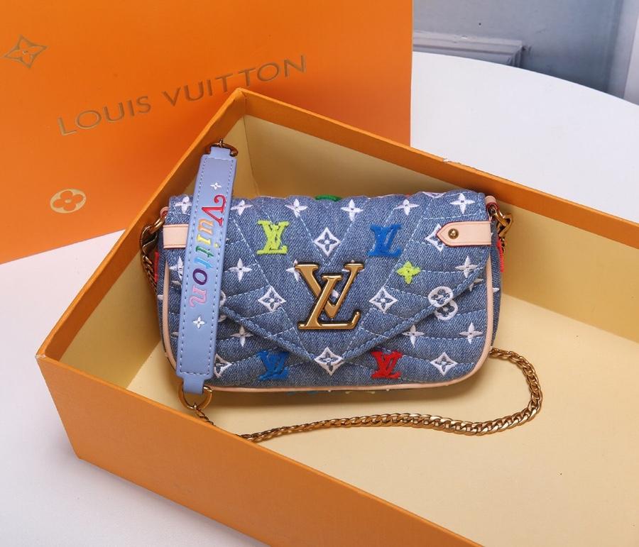 Replica Louis Vuitton Women New Wave Chain Pochette Washed Denim M67531