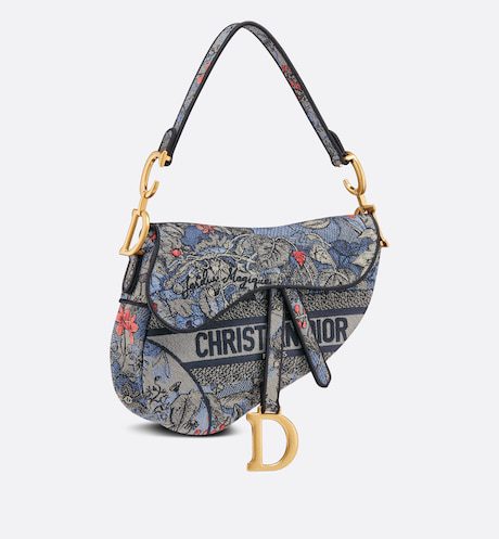 Dior Saddle Bag Denim Multicolor Jardin Magique Embroidery