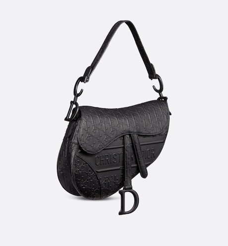 Dior Saddle Bag With Strap Black Dior Oblique Embossed Calfskin
